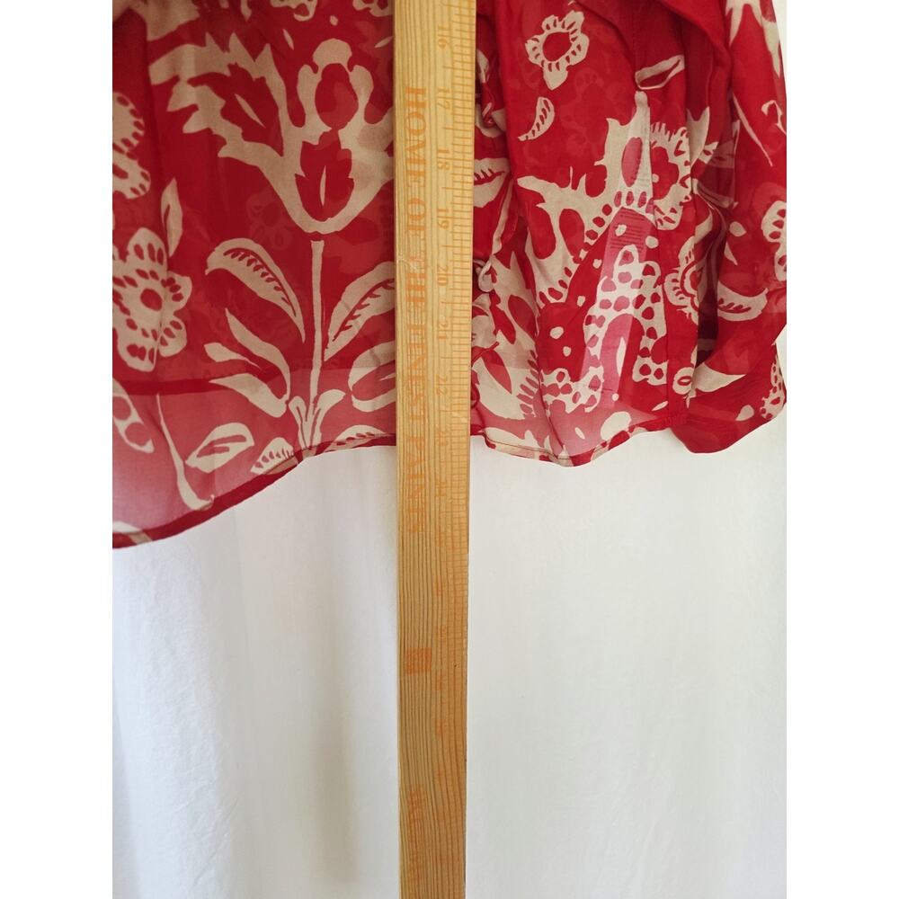 LIU JO Top IT44 US8 UK12 M Silk Blend Long Sleeves Red Blouse Boho Chic Romantic - Picture 7 of 9